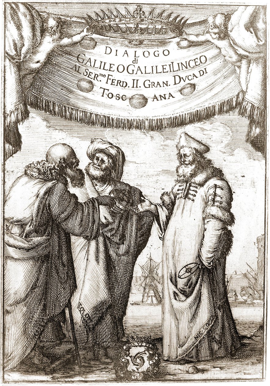 أرسطو ، بطليموس ونيكولا كوبرنيكوس (نيكولاوس كوبرنيكوس ، 1473-1543) (علماء الفلك) في محادثة - في "الحوار حول أعظم نظامين في العالم" دي جاليليو ، جاليلي لينشو ، السير Mo F بواسطة غير معروف