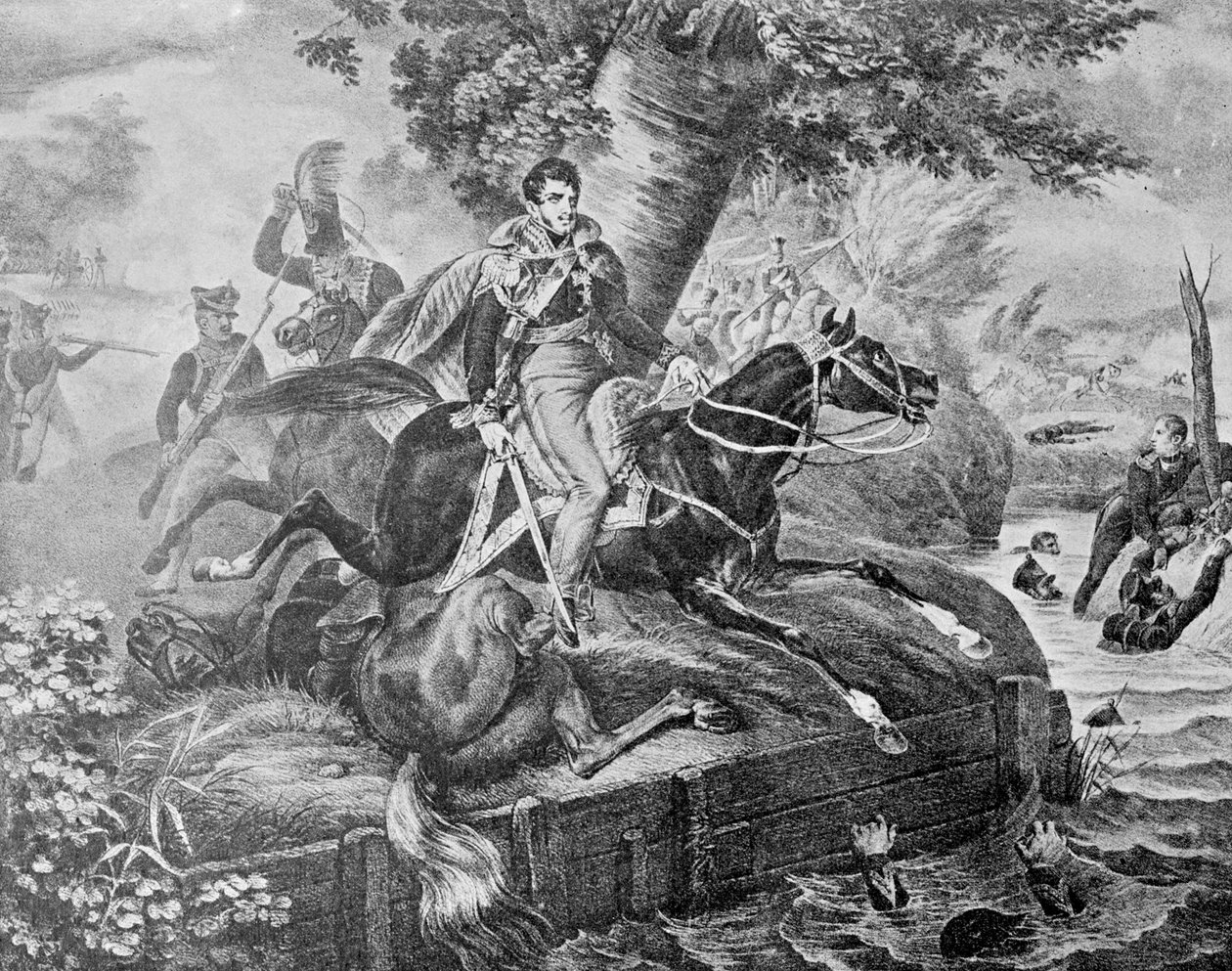 وفاة جوزيف بونياتوفسكي في معركة لايبزيغ ، 1813 بواسطة غير معروف