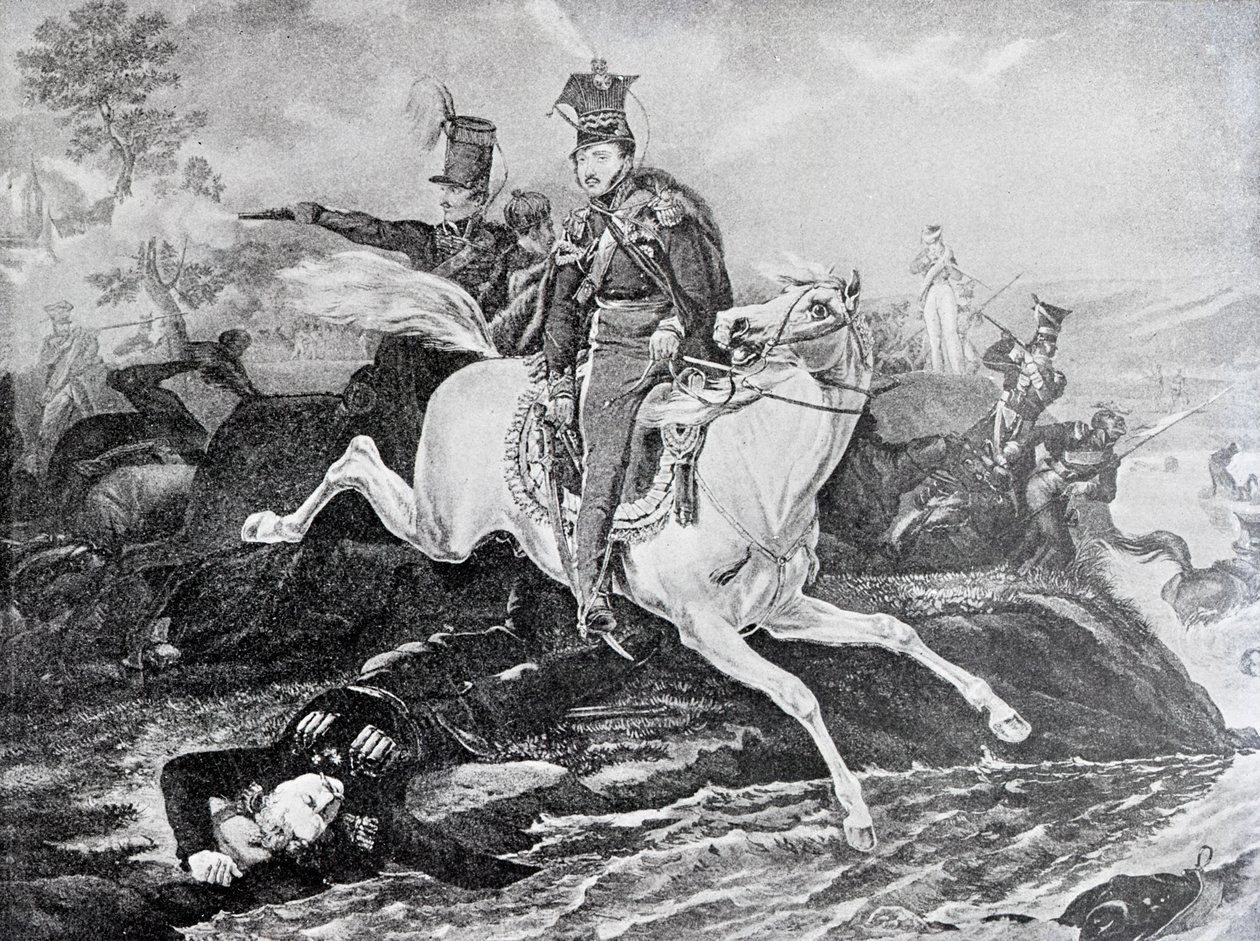 وفاة جوزيف بونياتوفسكي في معركة لايبزيغ ، 1813 بواسطة غير معروف