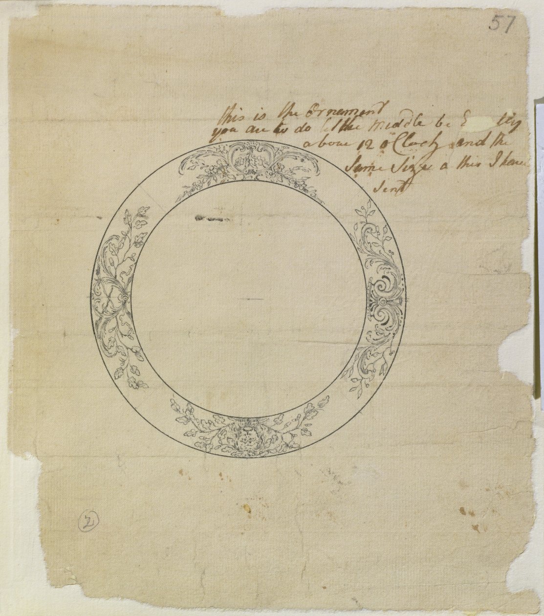 تصميم لقرص ساعة مينا كبير ، من الملاحظات والرسومات الميكانيكية التي جمعها جون هاريسون (1693-1776) وابنه ويليام (c.1726-72) بواسطة غير معروف