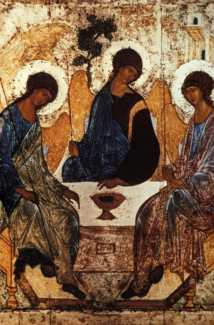 ثالوث العهد القديم من قبل أندريه روبليف ، سي ، 1410-1420 ، تمبرا على اللوحة. بواسطة غير معروف