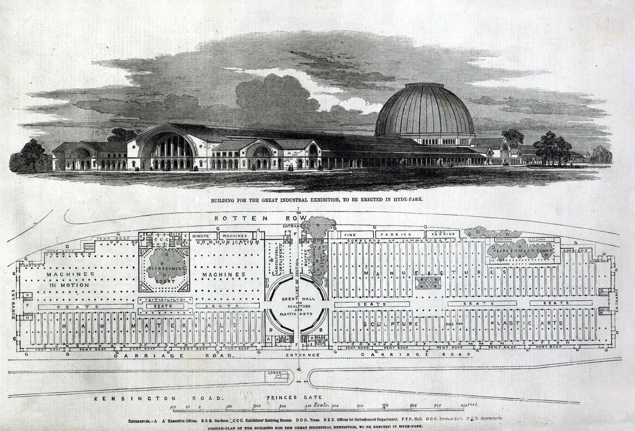 مبنى للمعرض الصناعي الكبير ، 1850 (النقش) (صور من وزن الجسم) بواسطة مدرسة اللغة الإنجليزية