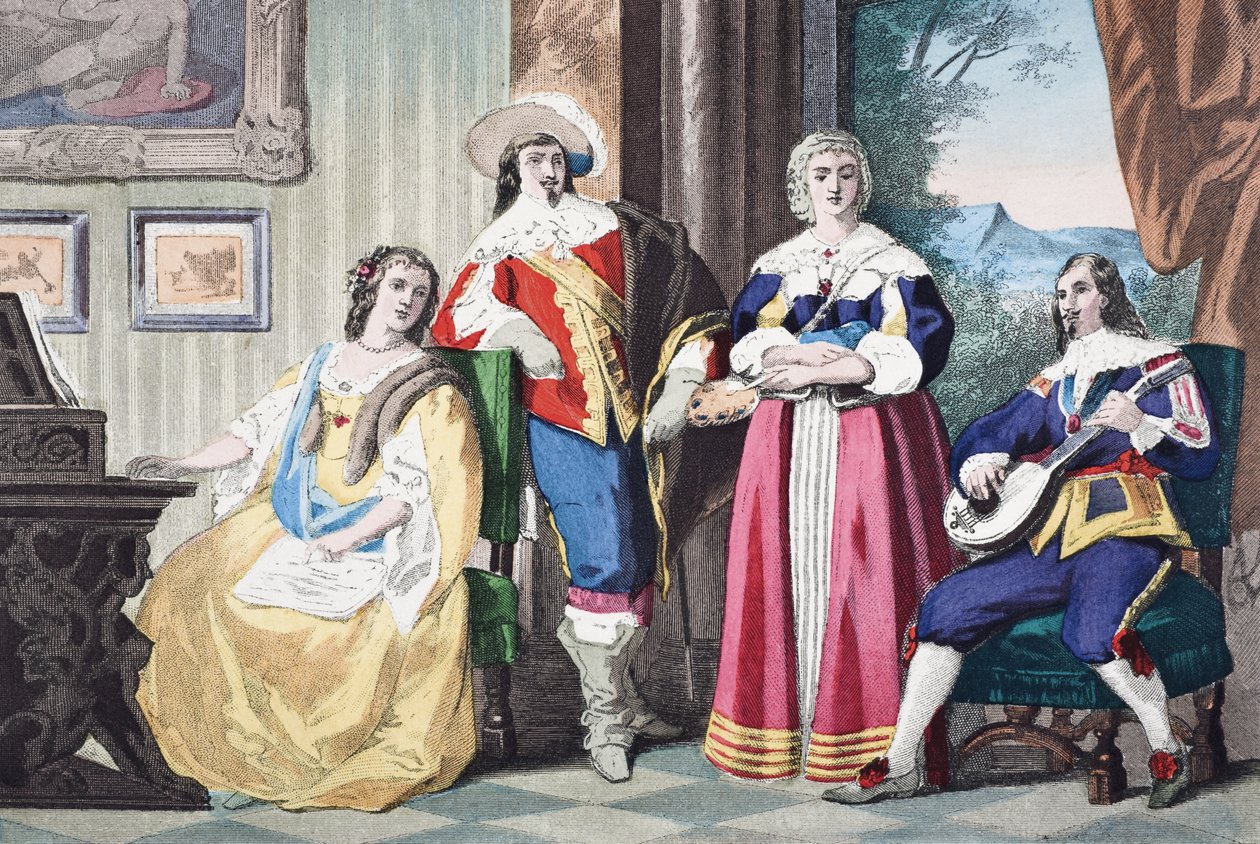 زي الفارس الإنجليزي في عهد تشارلز الثاني ، c.1670 ، من "التاريخ الوطني والمحلي لإنجلترا" بقلم ويليام هيكمان سميث أوبري (1858-1916) المنشور لندن ، c.1890 بواسطة مدرسة اللغة الإنجليزية
