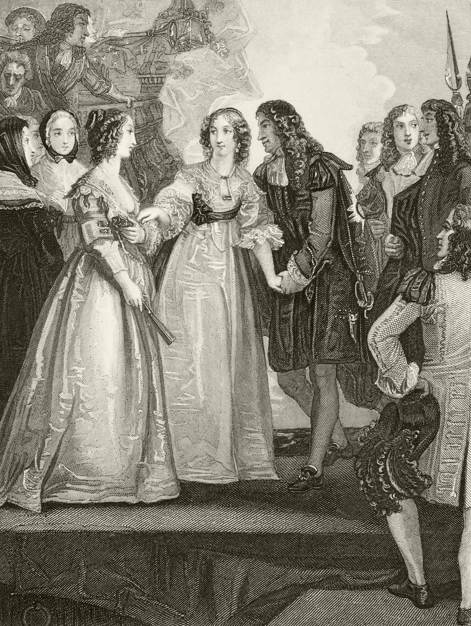 التقى الملك تشارلز الثاني ملك إنجلترا شقيقته دوقة هنريتا من أورليانز في دوفر في 1670 ، من "التاريخ الوطني والمحلي لإنجلترا" بقلم ويليام هيكمان سميث أوبري (1858-1916) نشر بواسطة مدرسة اللغة الإنجليزية