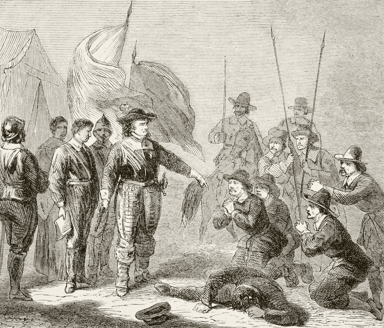أوليفر كرومويل يقمع تمرد مستوي في الجيش ، 1649 ، من "التاريخ الوطني والمحلي لإنجلترا" بقلم ويليام هيكمان سميث أوبري (1858-1916) المنشور لندن ، c.1890 بواسطة مدرسة اللغة الإنجليزية