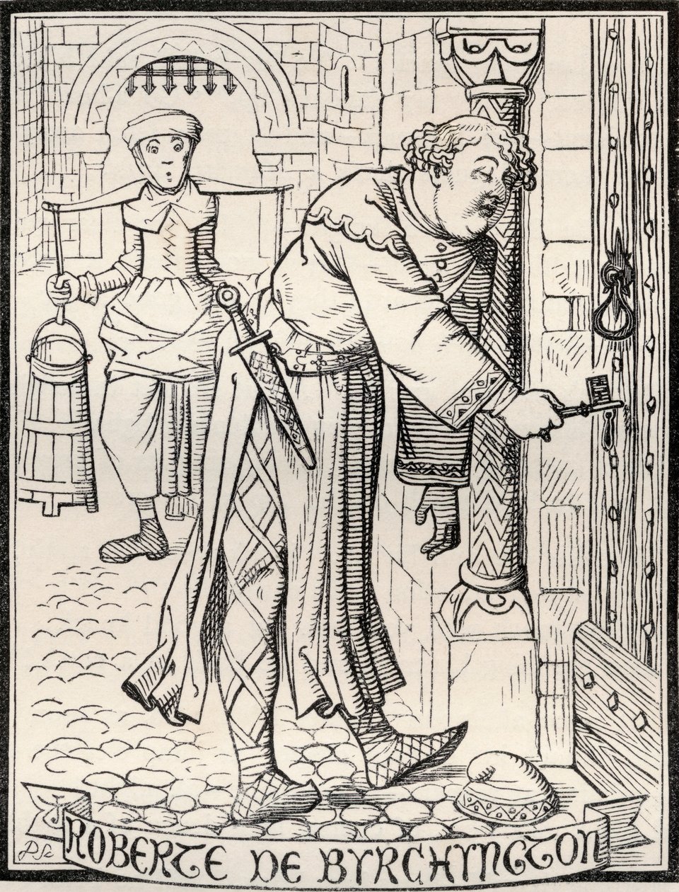 Roberte de Byrchyngton ، رسم توضيحي لقصيدة "إخوان Birchington" ، بعد J. Tenniel ، من "The Ingoldsby Legends or Mirth and Marvels" ، بقلم توماس إنغولدسبي ، نشر في عام 1865 بواسطة مدرسة اللغة الإنجليزية
