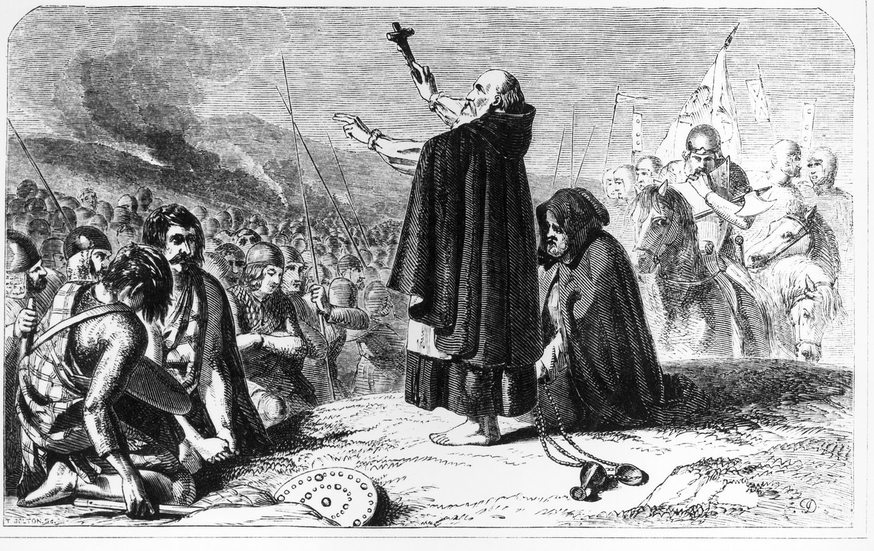 الاباتي Inchaffray نعمة الجيش الاسكتلندي قبل معركة Bannockburn ، 21 يونيو 1314 ، منقوش بواسطة T. Bolton (النقش) (صورة الفرقة) بواسطة مدرسة اللغة الإنجليزية