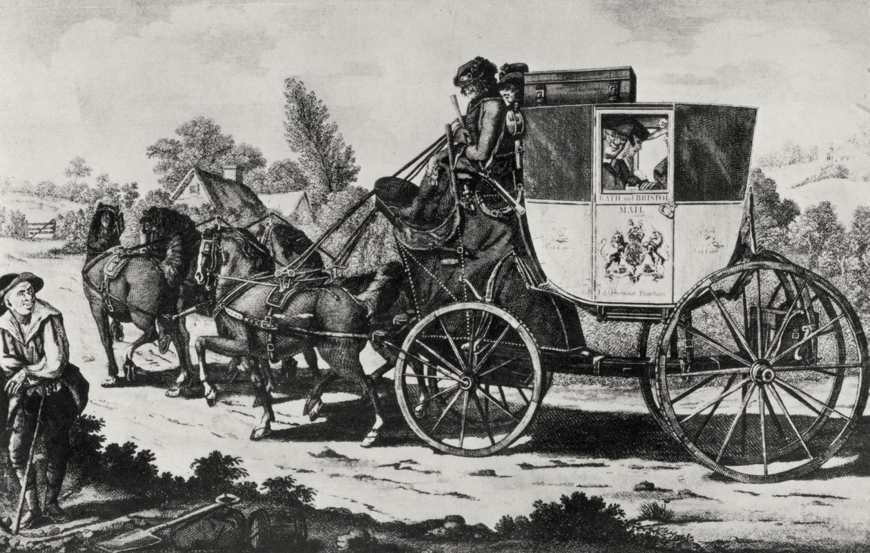 مدرب البريد الأول ، 1784 (نقش) (صورة بوند) بواسطة مدرسة اللغة الإنجليزية