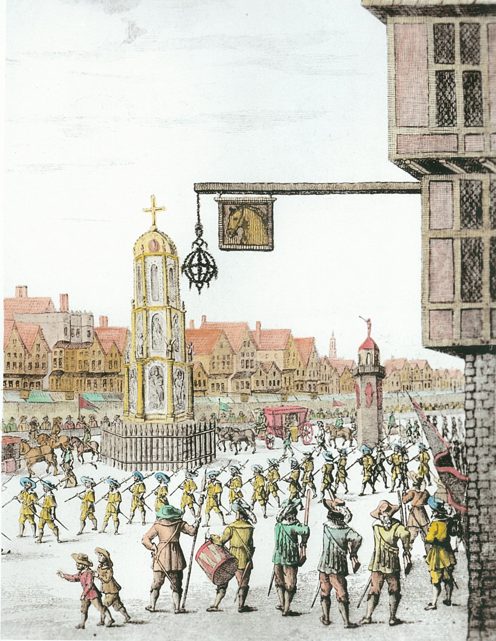 موكب ماري دي ميديشي على طول تشيبسايد ، 1638 ، نشره ويليام هربرت (1771-1851) و روبرت ويلكنسون (fl.1785-1825) 1809 (تفاصيل 257497) (تلوين لاحق) بواسطة مدرسة اللغة الإنجليزية