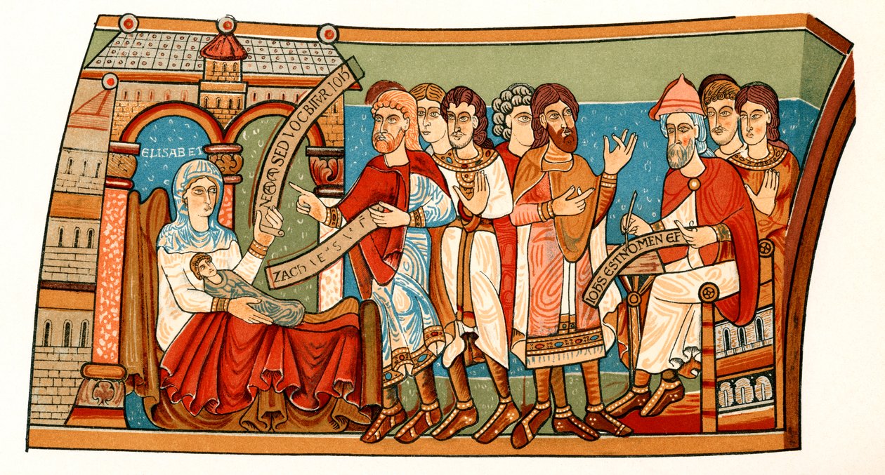 تسمية القديس يوحنا المعمدان ، بعد لوحة جدارية من القرن الثاني عشر في سرداب كاتدرائية كانتربري ، من `` تاريخ قصير للشعب الإنجليزي &39;&39; بواسطة JR Green ، نشر عام 1893 بواسطة مدرسة اللغة الإنجليزية
