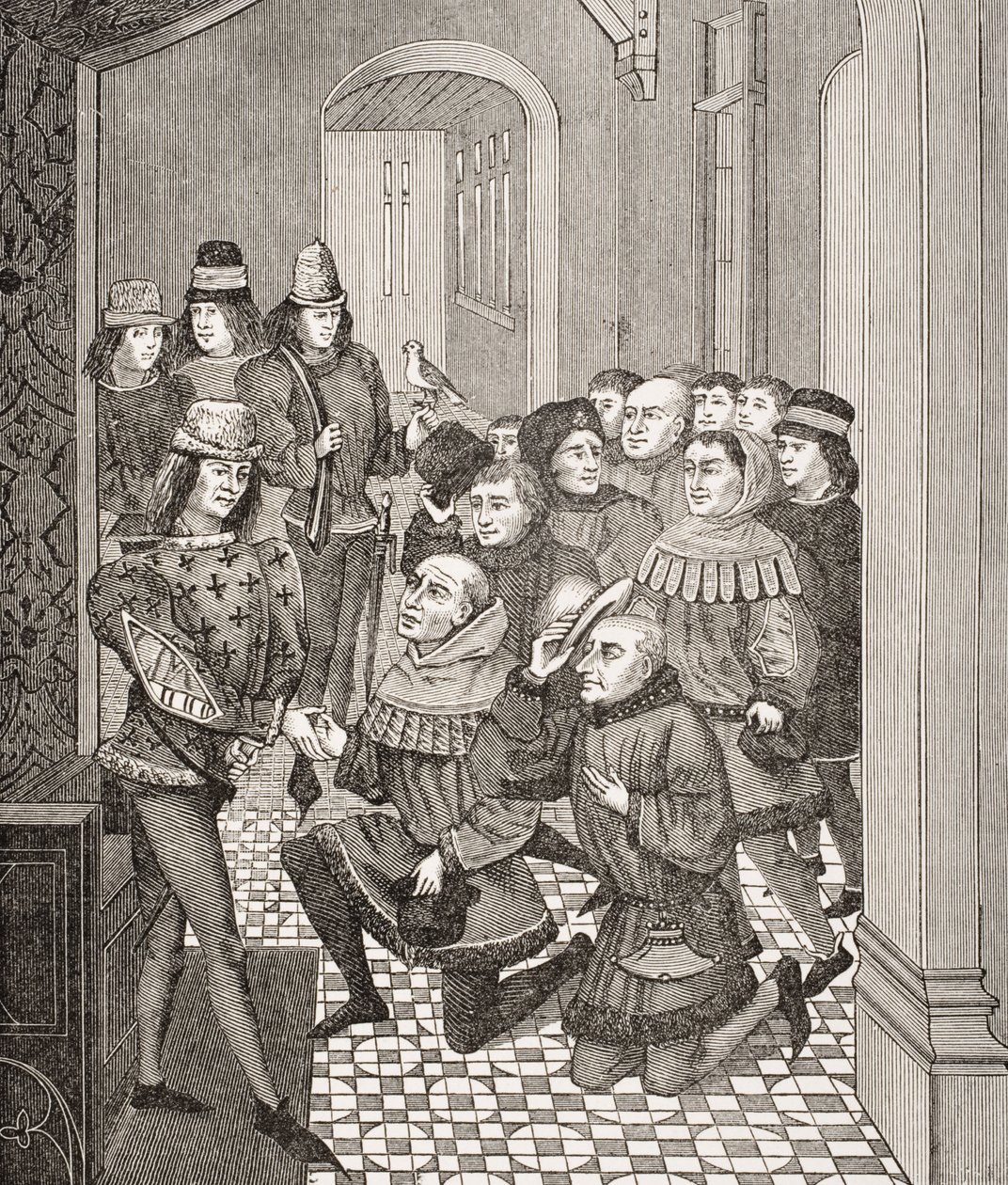 نواب Ghent Burghers يستجدون العفو من لويس الثاني عن ثورتهم ضده في عام 1397 ، استنادًا إلى صورة مصغرة في كتاب جان Froissart (c.1333-1404) من "Le Moyen Age et La Renaissance" بواسطة Pa بواسطة المدرسة الفرنسية