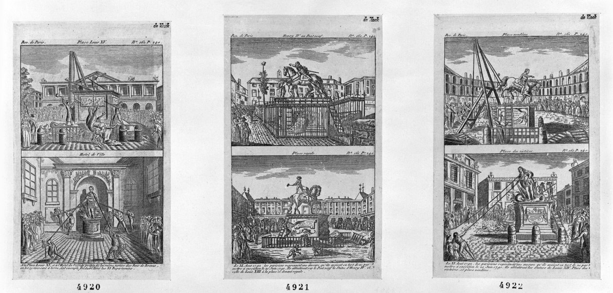 تدمير ستة تماثيل ملكية في باريس ، 11 أغسطس 1792 (النقش) بواسطة المدرسة الفرنسية