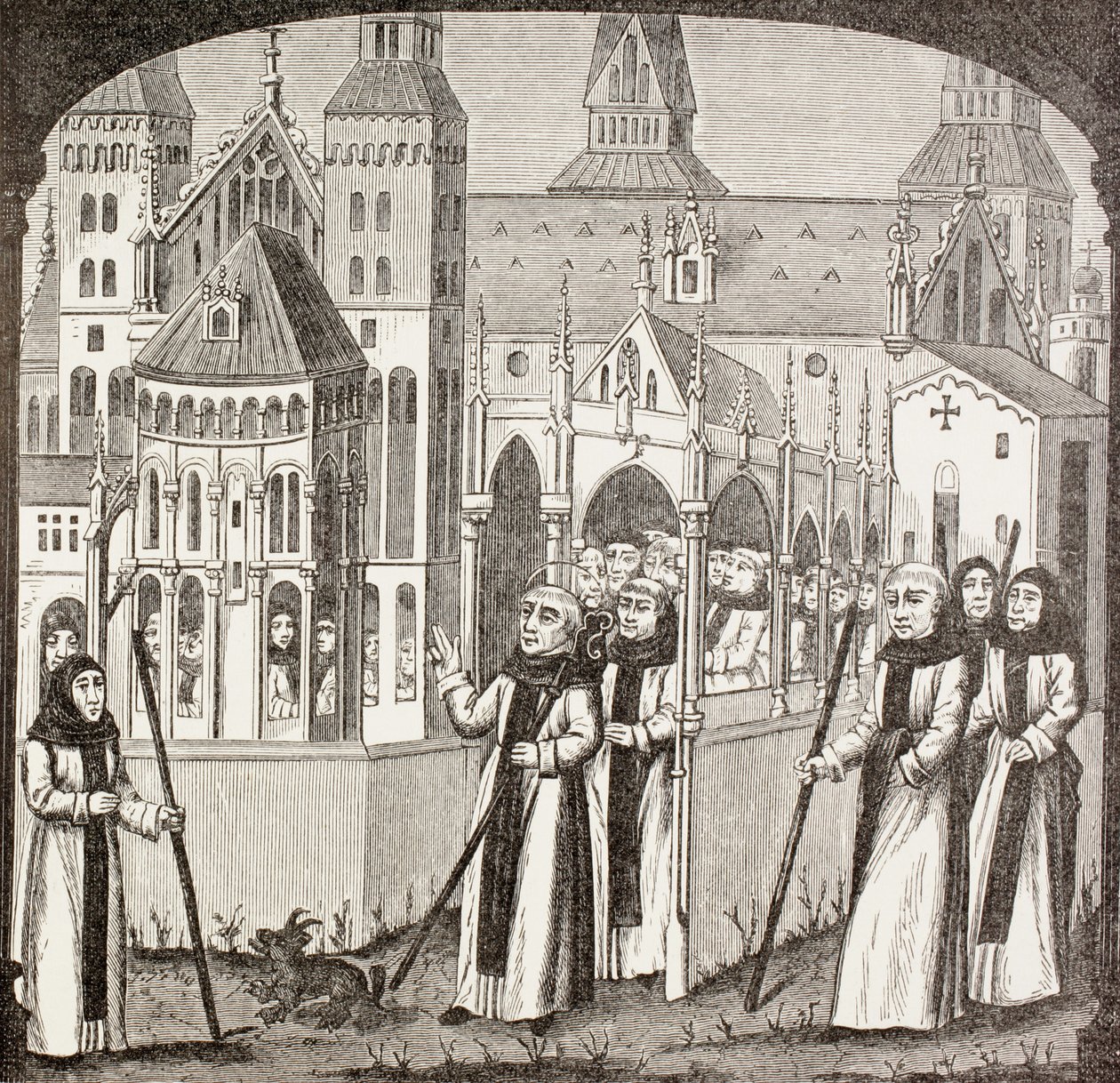 سانت برنارد من Clairvaux والرهبان Cistercian الذين استولوا على دير Clairvaux ، من "الحياة العسكرية والدينية في العصور الوسطى" بقلم بول لاكروا ، لندن المنشورة 1880 بواسطة المدرسة الفرنسية