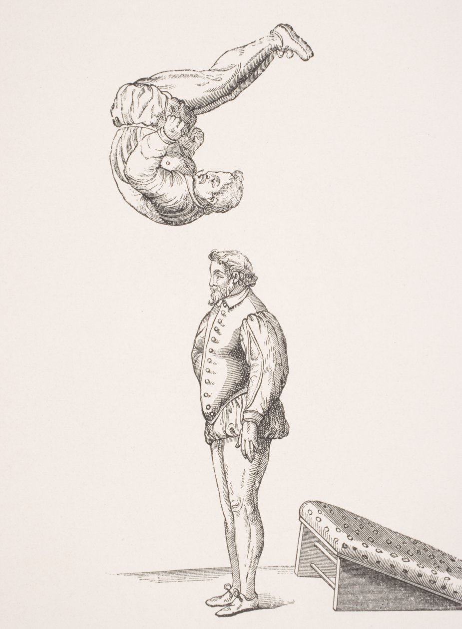 The Spring Board ، رسم توضيحي من فاكس من "تمارين في القفز والقفز" ، بقلم أ. توكارو ، نشر 1599 ، من "Le Moyen Age et La Renaissance" بقلم بول لاكروا (1806-1884) نشر عام 1847 بواسطة المدرسة الفرنسية