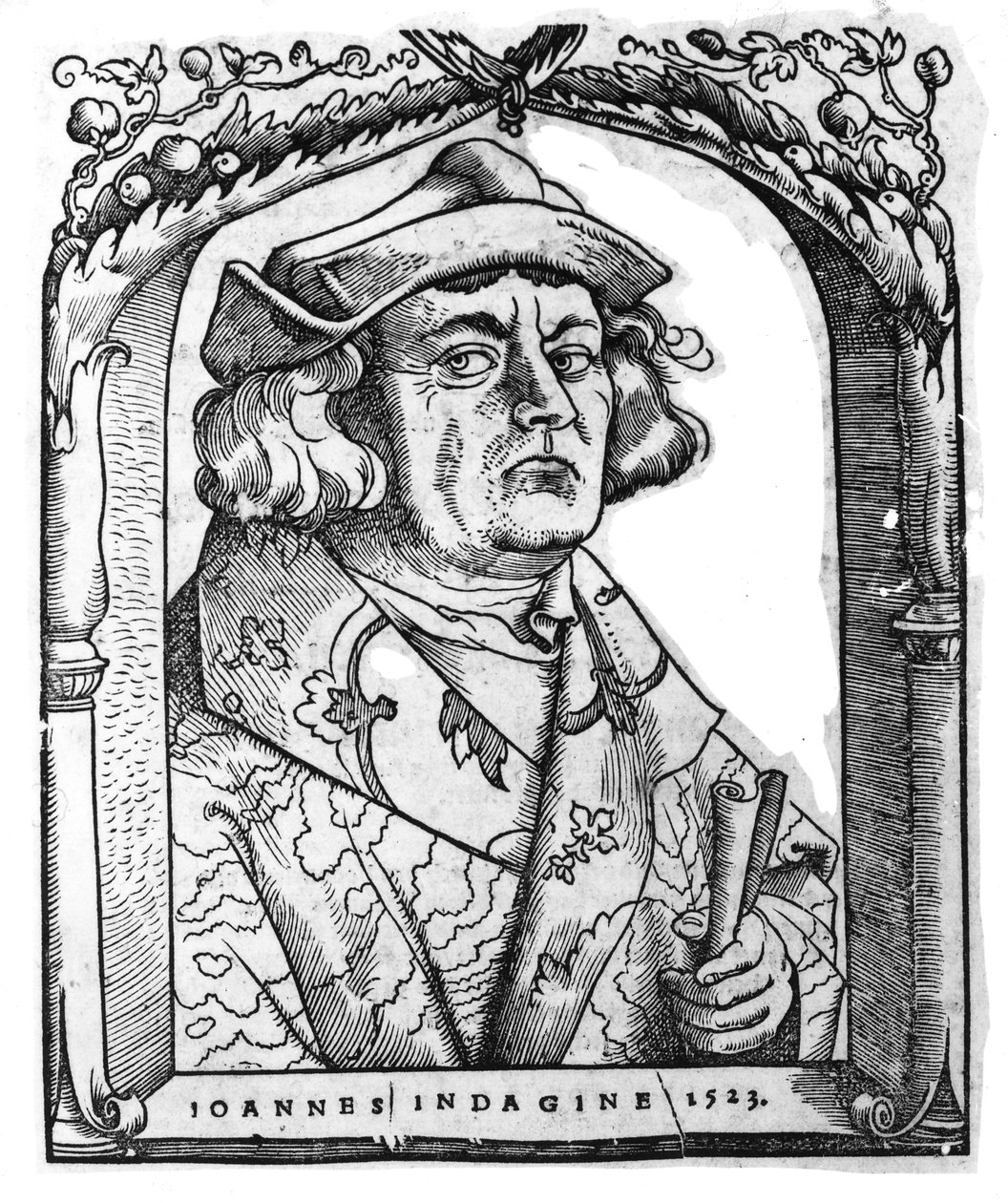 صورة لجون إنداجين ، بعد هانز بالدونغ غرين ، من "Chiromantia" بواسطة Ioannes ab Indagine ، ستراسبورغ 1531 ، موضحة في "تاريخ السحر" ، نُشرت في أواخر القرن التاسع عشر بواسطة المدرسة الألمانية