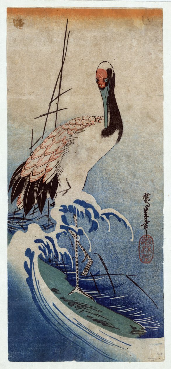 نامي ني تسورو (كرين في الأمواج) بواسطة Utagawa Hiroshige