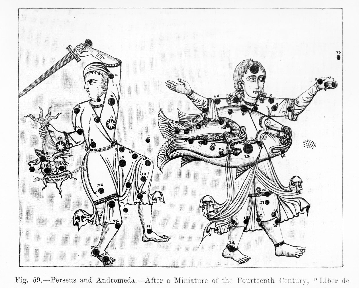 Perseus and Andromeda ، من Liber de Stellis Fixarum ، رسم توضيحي من "العلوم والأدب في العصور الوسطى وعصر النهضة" ، كتبه ونقشه Paul Lacroix ، 1878 بواسطة المدرسة الاسبانية