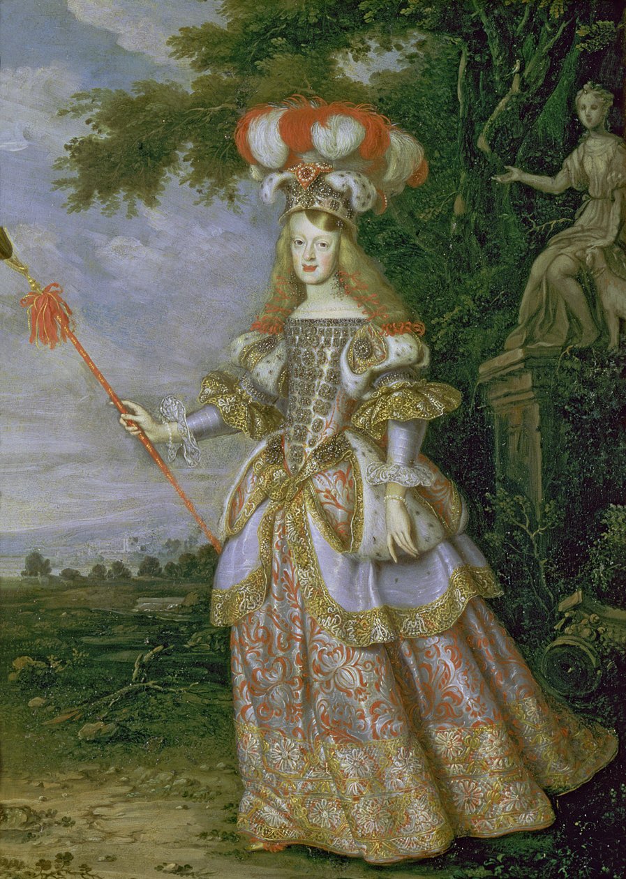 الإمبراطورة مارغريت تيريزا (1651-73) ، الزوجة الأولى للإمبراطور ليوبولد الأول (1640-1705) من النمسا ، مرتدية شخصية من لا غالاتيا ، فافولا تم تعيينها للموسيقى من قبل أنطونيو دراغي ، 1667 (زيت على النحاس) بواسطة توماس إبرس