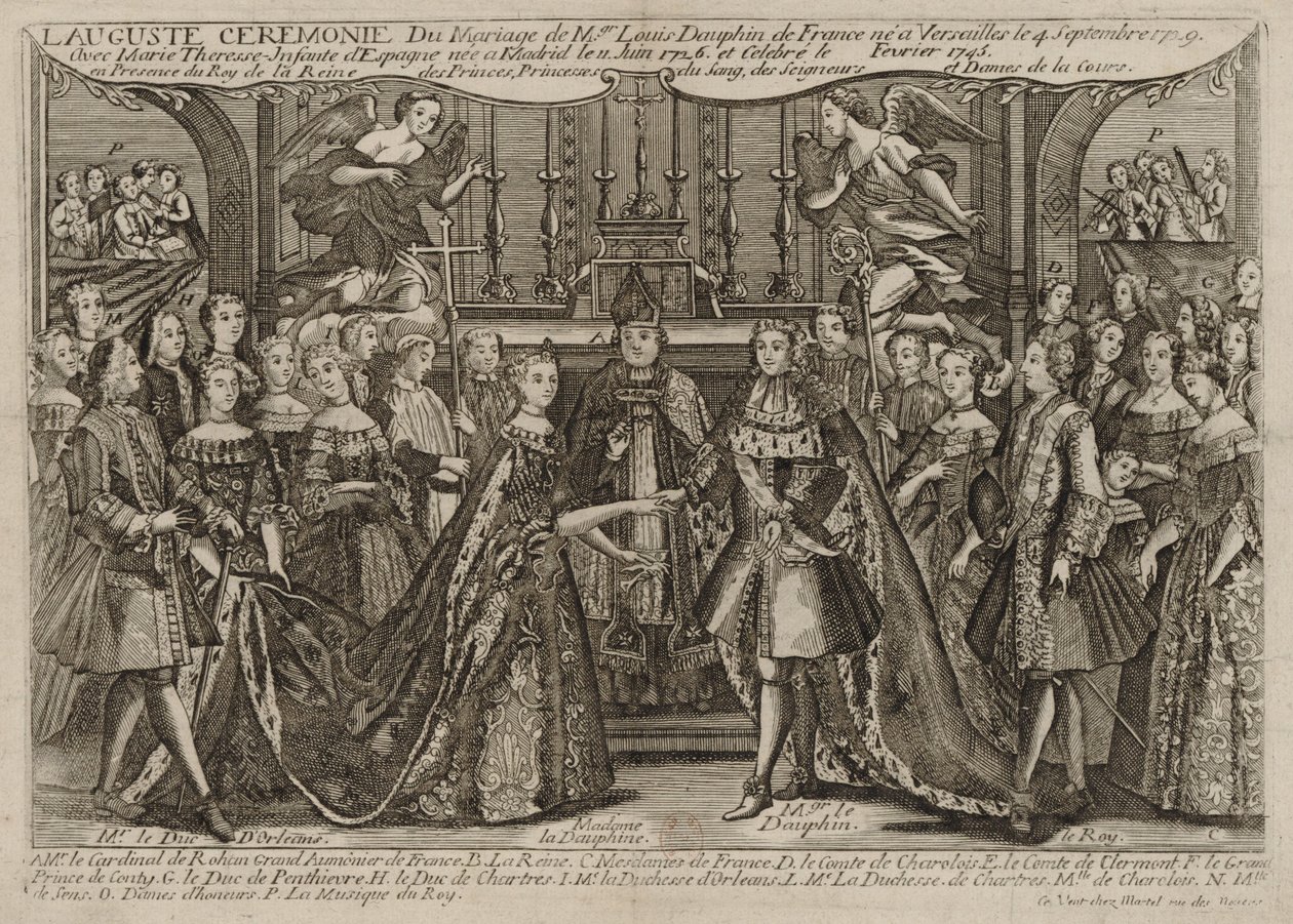 زواج لويس دوفين الفرنسي من ماري تيريز رافاييل ، إنفانتا في إسبانيا عام 1745 في فرساي بواسطة غير معروف