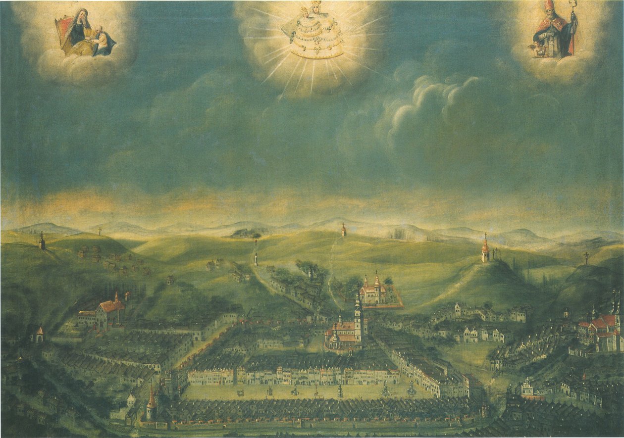 لوحة مدينة تشيكية Třebíč صنع في 1677 في ماريازيل في النمسا بواسطة غير معروف