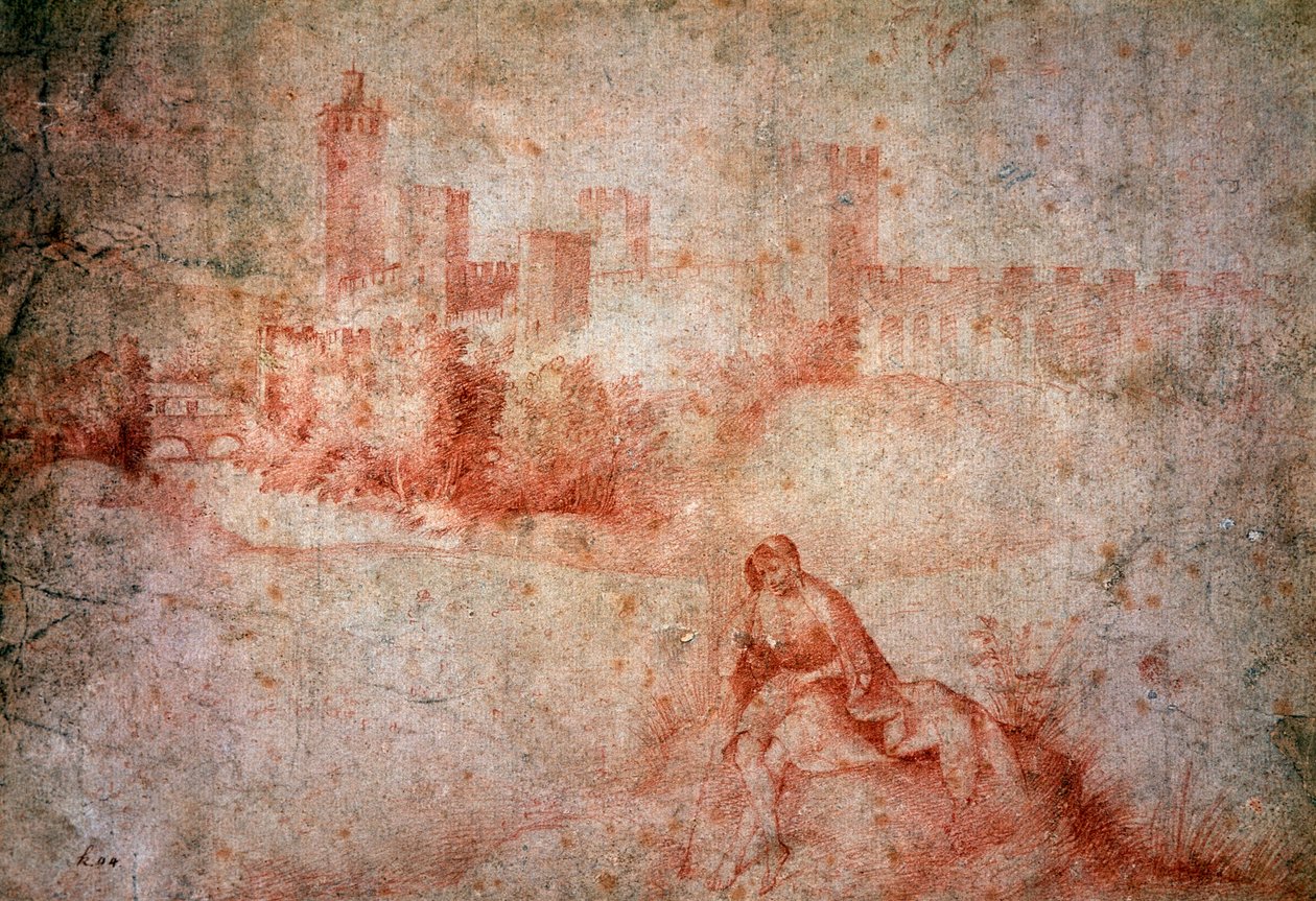 Shepherd and view of Castelfranco (sanguine drawing) بواسطة جيورجيون