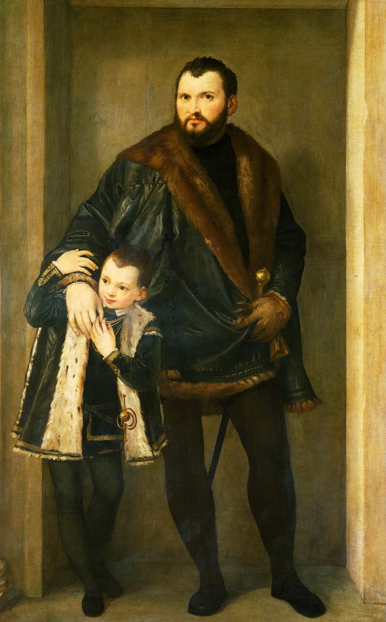 جوزيبي دا بورتو مع ابنه أدريانو، رسم باولو كالياري المعروف باسم فيرونيز (1528-1588)، زيت على قماش بواسطة (1528 88) فيرونيز