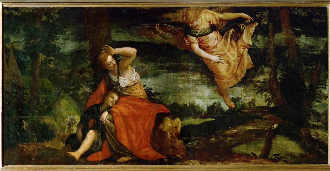 هاجر وإسماعيل في صحراء برشيبة، إسرائيل ... (زيت على قماش) بواسطة (1528-88) فيرونيزي