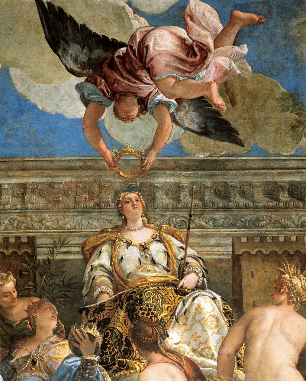 تأليه البندقية بواسطة باولو فيرونيس (1528-1588) ، لوحة جدارية ، تفاصيل ، Sala del Maggior Consiglio (Hall of Great Council) ، Palazzo Ducale ، البندقية بواسطة (1528 88) فيرونيز