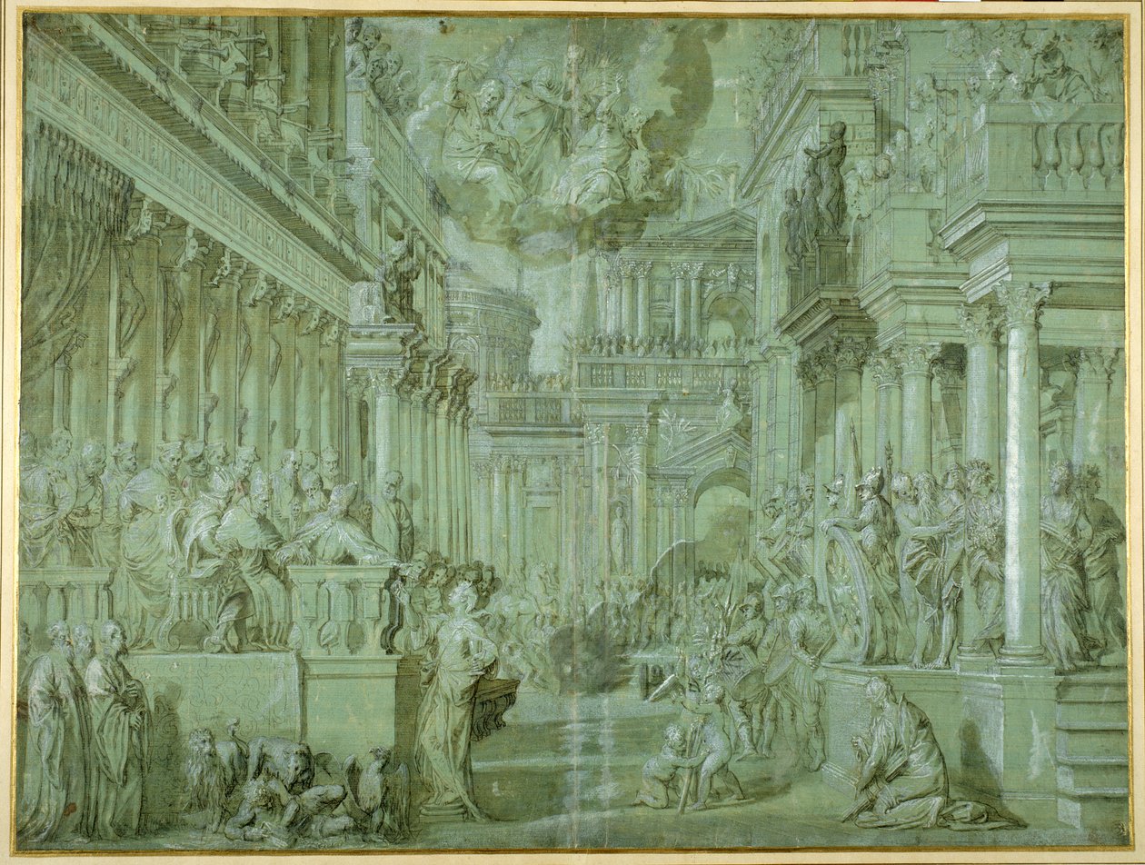 Allegory to celebrate the publication of the Holy League in 1571 (pen & brown wash with heightening) بواسطة فيرونيز