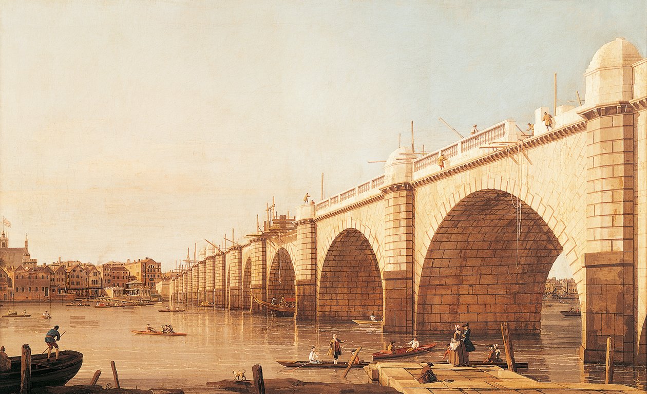 جسر وستمنستر قيد الإنشاء ، بواسطة قناة جيوفاني أنطونيو ، المعروفة باسم كاناليتو (1697-1768) ، زيت على قماش بواسطة (1697-1768) كاناليتو