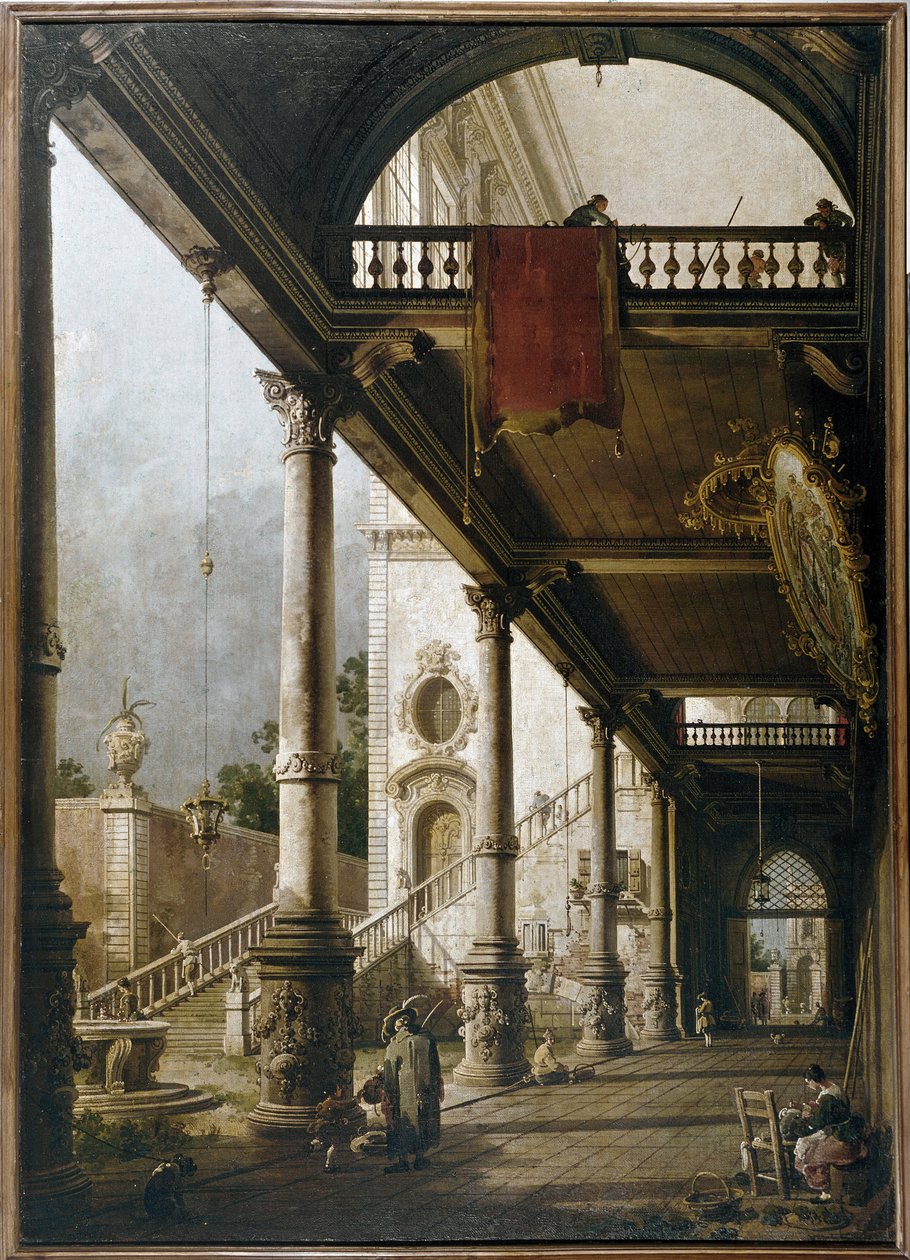 Capriccio مع أعمدة وفناء (زيت على قماش بواسطة كاناليتو