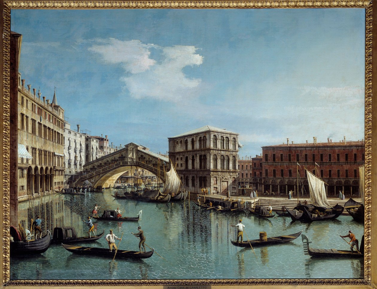 لو بونت دو ريالتو لوحة في البندقية رسمها أنطونيو كانال ديت إل كاناليتو (1697-1768) شمس القرن الثامن عشر 1،19x1،54 م - جسر ريالتو في البندقية. اللوحة التي رسمها أنطونيو قناة تسمى كاناليتو (1697-1768) بواسطة كاناليتو