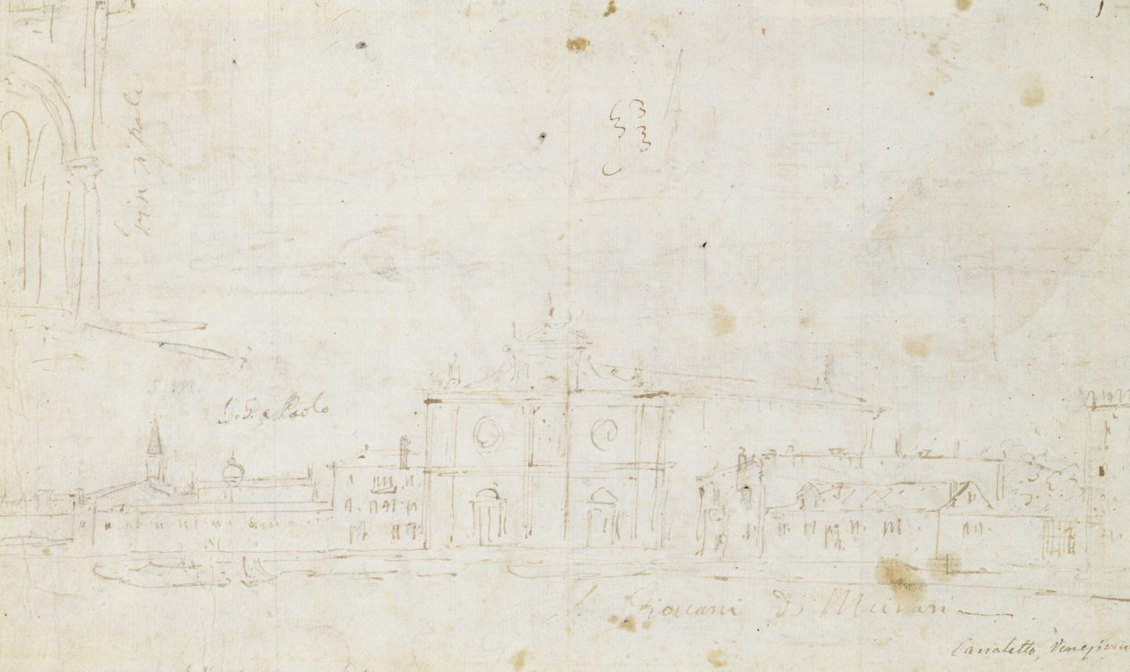 مورانو: سان جيوفاني دي باتوتي ، مع البندقية في المسافة ، حوالي 1735-40 (رسم) بواسطة كاناليتو