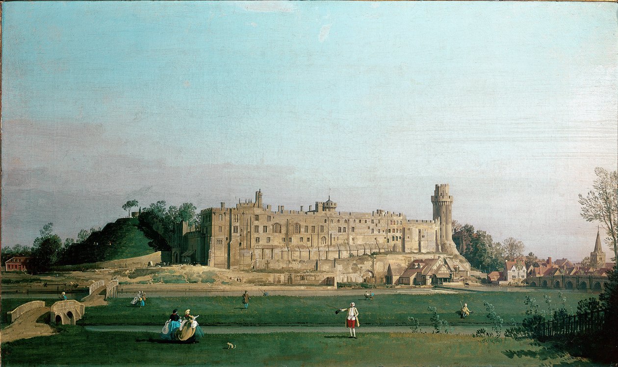 منظر لقلعة وارويك لوحة بواسطة قناة جيوفاني أنطونيو المعروفة باسم كاناليتو (1697-1768) 1751 تقريبًا. شمس. 72x42 سم إنجلترا ، مجموعة قلعة وارويك بواسطة كاناليتو
