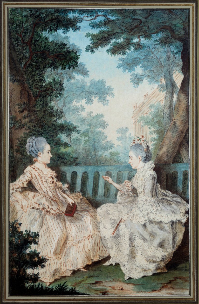 Madame de Breget and Madame de Cassine Watercolor بواسطة Louis carrogis dit Carmontelle (1717-1806) من القرن الثامن عشر. باريس ، متحف كارنافاليت بواسطة كارمونتيل