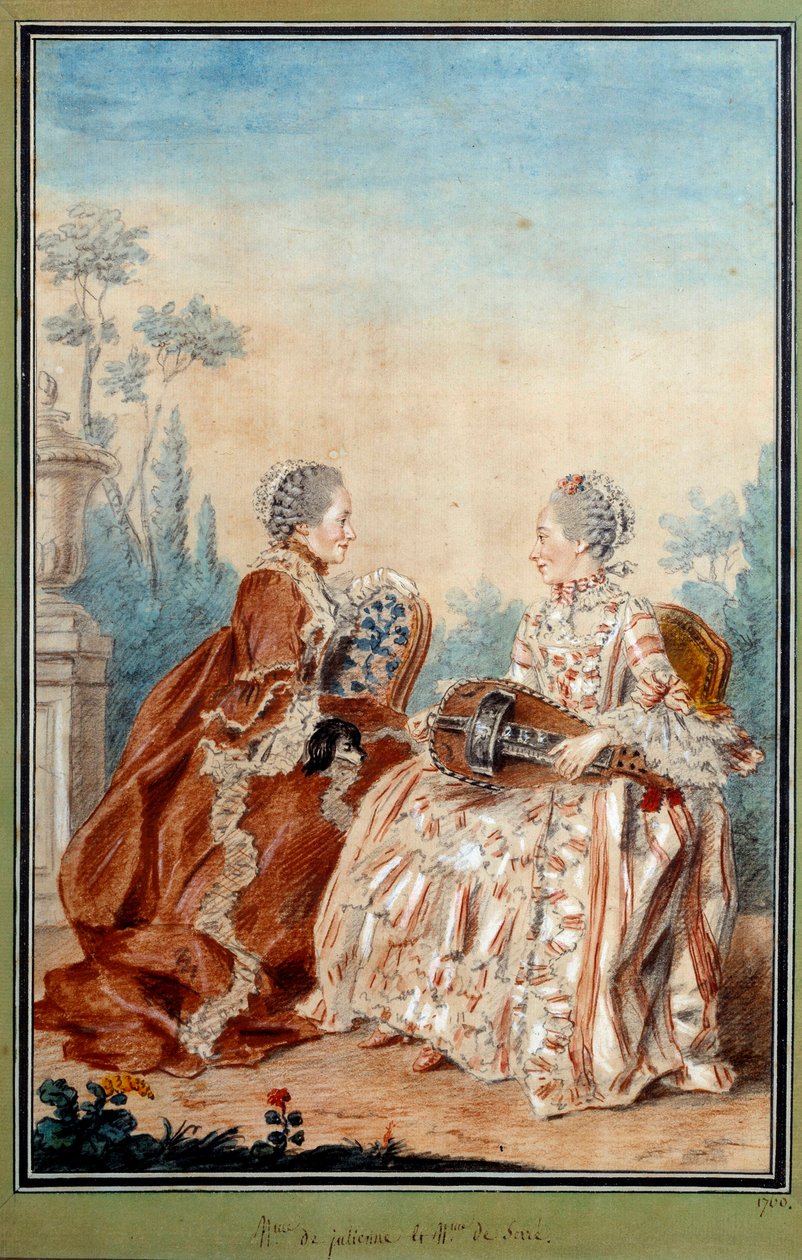 Madame de Julienne و Madame de Serre يعزفان موسيقى Watercolor من تأليف Louis carrogis dit Carmontelle (1717-1806) من القرن الثامن عشر. باريس ، متحف كارنافالي بواسطة كارمونتيل
