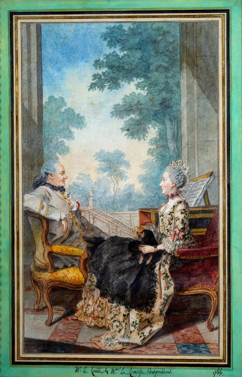 Monsieur et Madame Despourdons Watercolor بواسطة Louis Carrogis Carmontelle (1717-1806) 1766 Paris ، Musee Carnavalet بواسطة كارمونتيل