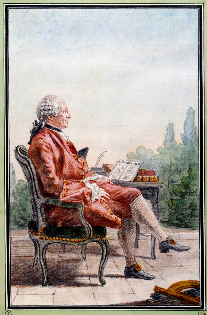 صورة تشارلز ماري دي لا كوندامين (1701-1774) ، مستكشف وعالم فرنسي. لوحة مائية من تصميم لويس كاروجيس كارمونتيل (1717-1806). القرن الثامن عشر شانتيلي. متحف كوندي بواسطة كارمونتيل