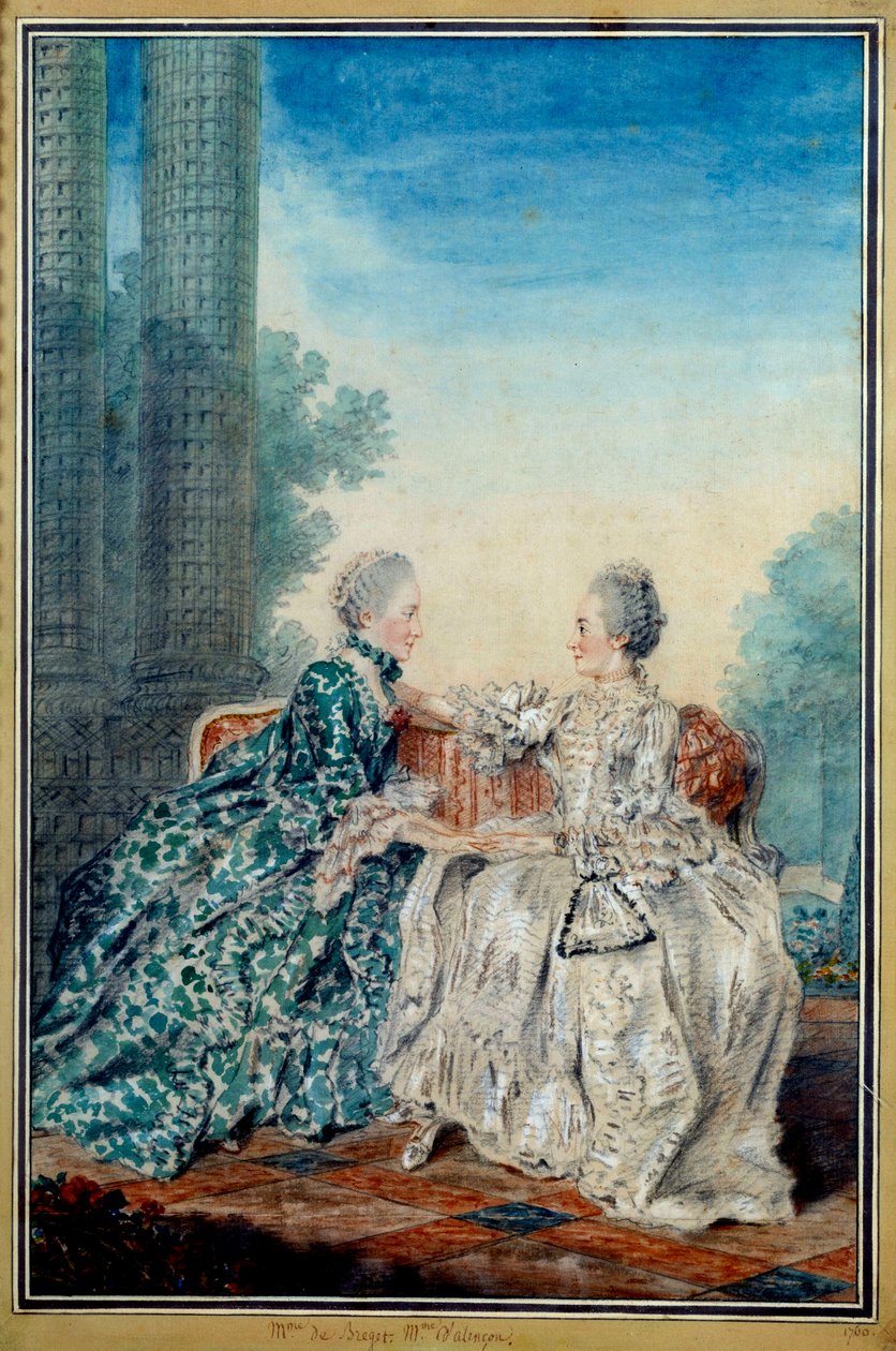 صورة مدام دي بريجيه ومدام دي لينكون لوحة مائية من تصميم لويس كاروجيس كارمونتيل (1717-1806) 1760 باريس ، متحف كارنافاليت بواسطة كارمونتيل