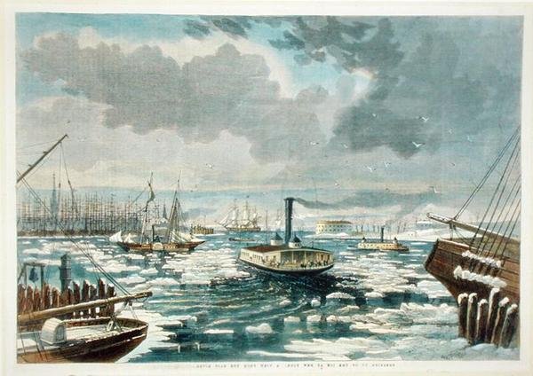تفكيك الجليد في نيويورك - منظر من النهر الشرقي ، نُشر في Harper's Weekly بواسطة (بعد) المدرسة الأمريكية