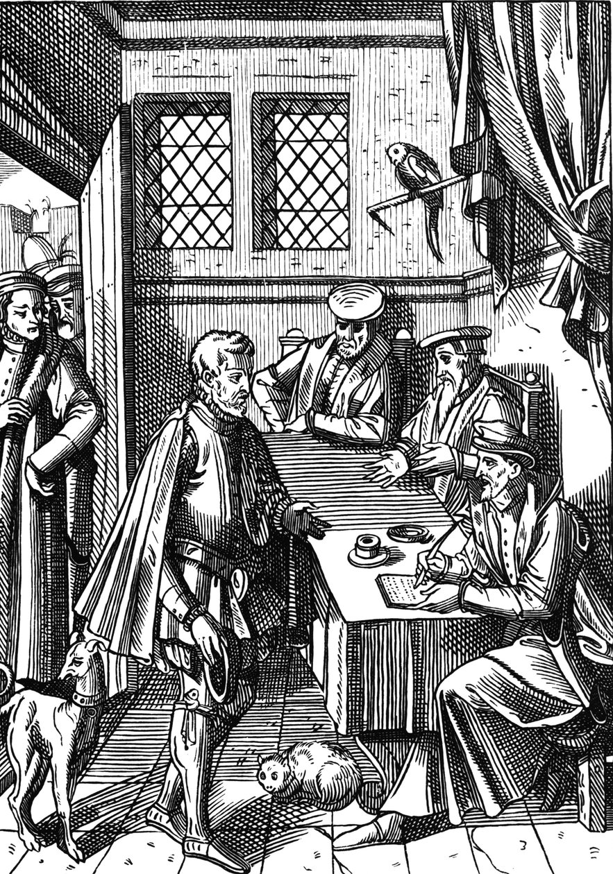 Bailliage ، أو Court of the King's Bailiff ، بعد نقش الخشب في 'Praxis Rerum Civilium' بواسطة Joos de Damhouder (1507-181) نشر أنتويرب بواسطة (بعد) المدرسة الهولندية