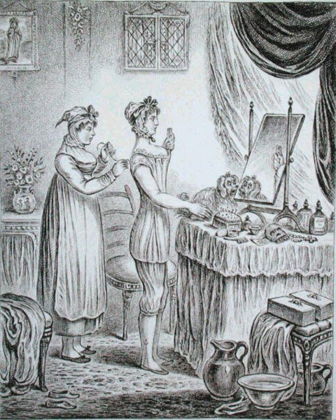 تقدم المرحاض: الإقامات ، محفور بواسطة جيمس جيلراي (1757-1815) نشرته هانا همفري في عام 1810 (حفر) بواسطة (بعد) المدرسة الإنجليزية