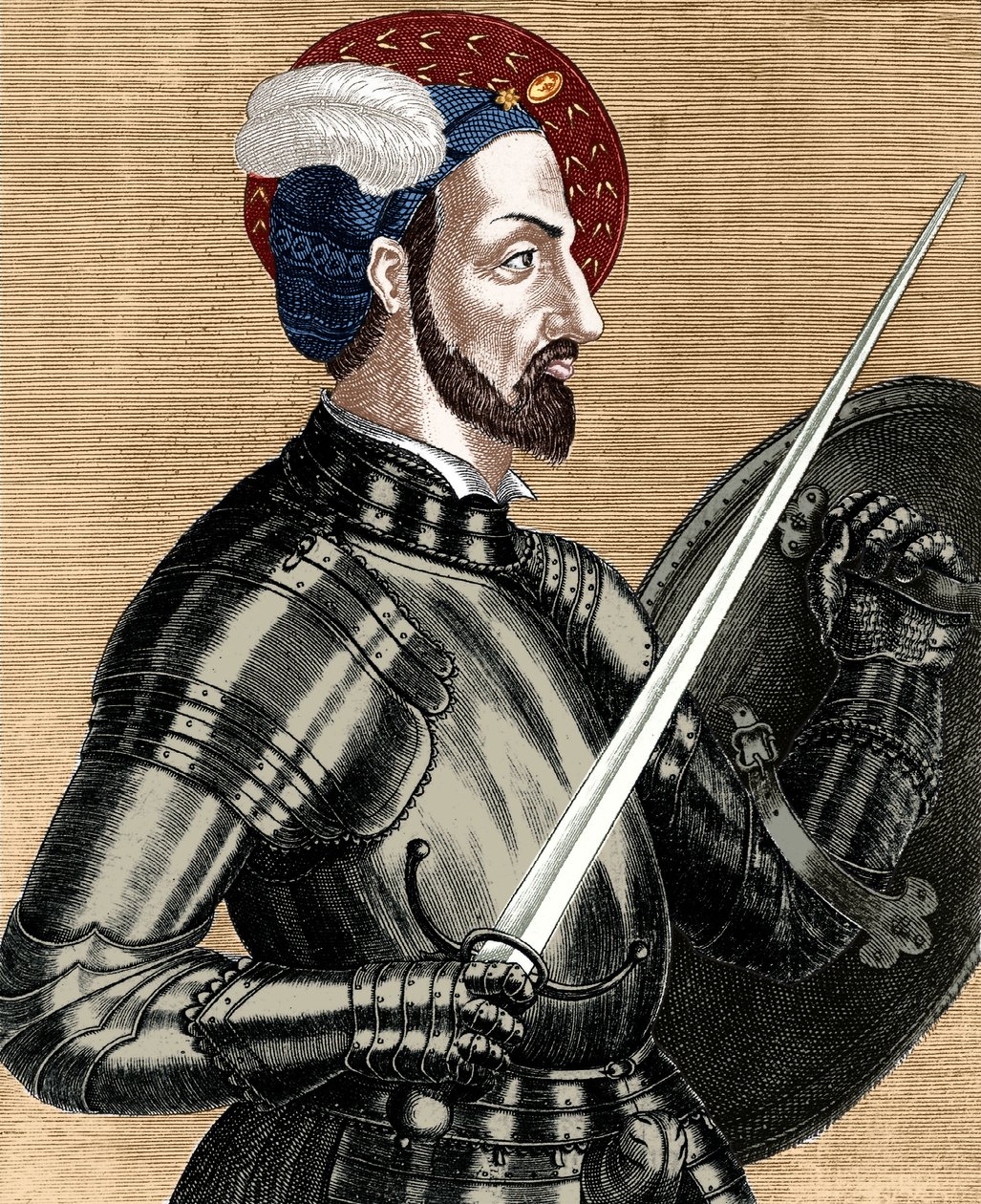 شارل بوربون (1490-1527) ، القائد الأعلى للجيوش الفرنسية ، نقش على وثيقة ملونة بواسطة (بعد) المدرسة الفرنسية