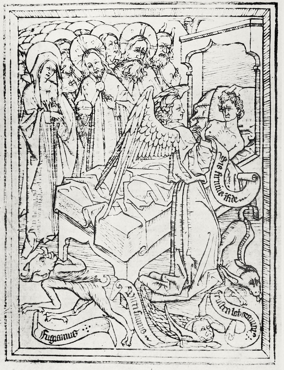 رسم توضيحي من "The Master ES and the 'Ars moriendi'" بواسطة ليونيل كاست بواسطة (بعد) المدرسة الألمانية