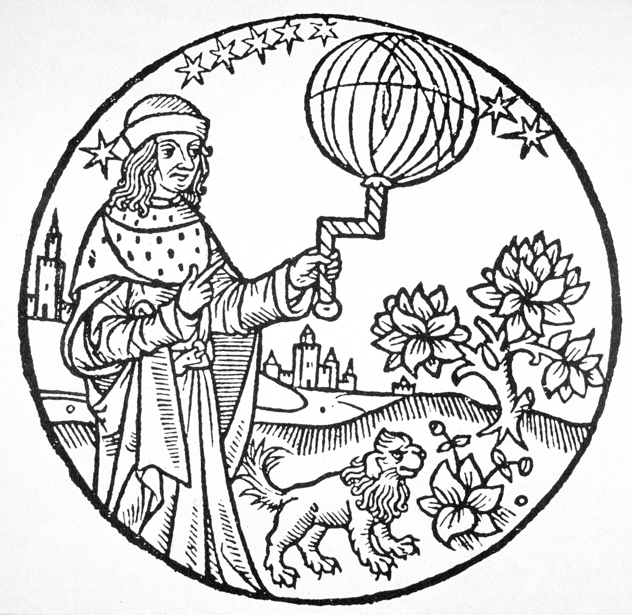 صورة مثالية لأرسطو (384-322 قبل الميلاد) ، نسخة من رسم توضيحي من 'Aristoteles cum Leonardi Aretini Commentariis' ، البندقية 1516 ، مستخدمة في 'تاريخ السحر' ، نُشرت في أواخر القرن التاسع عشر (نقش خشبي) بواسطة (بعد) المدرسة الإيطالية