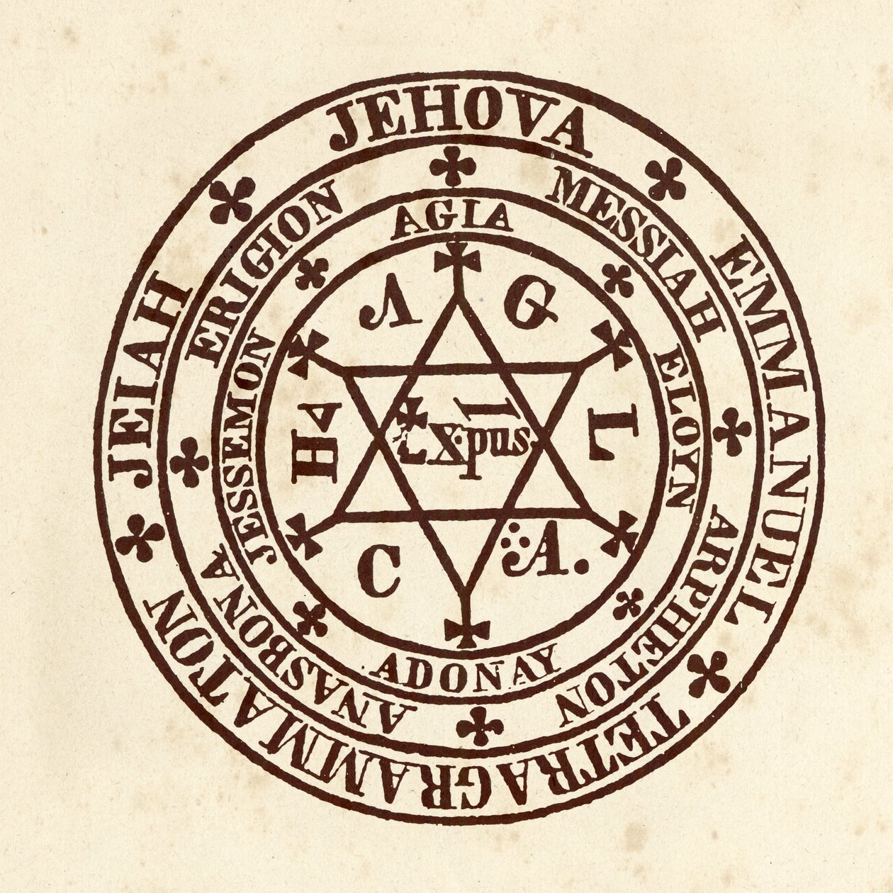 علوم السحر: الدائرة السحرية. مخطط من "De Occulta Philosophia" لعالم التنجيم الألماني هنري كورنيليوس أغريبا من Nettesheim (1486-1535) (المعروف باسم Cornelius Agrippa أو Agrippa of Nettesheim) بواسطة (بعد) المدرسة الإيطالية