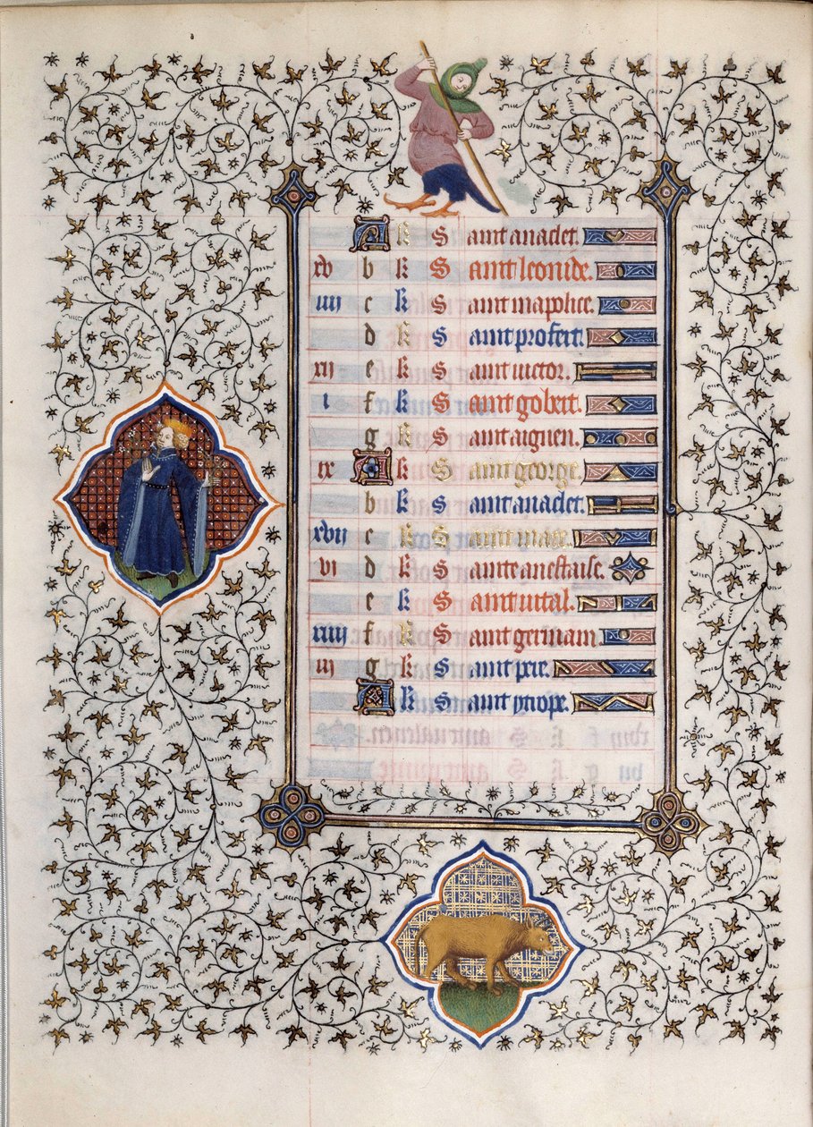 صفحة مخطوطة "Les Tres Riches Hours du Duke Francois de Guise" التي أضاءها سيد Boucicaut: تمثيل لعلامات الأبراج ومشاهد من الحياة اليومية: الثور. القرن ال 15. متحف كوندي ، شانتيلي بواسطة (وورشة عمل) Boucicaut Master