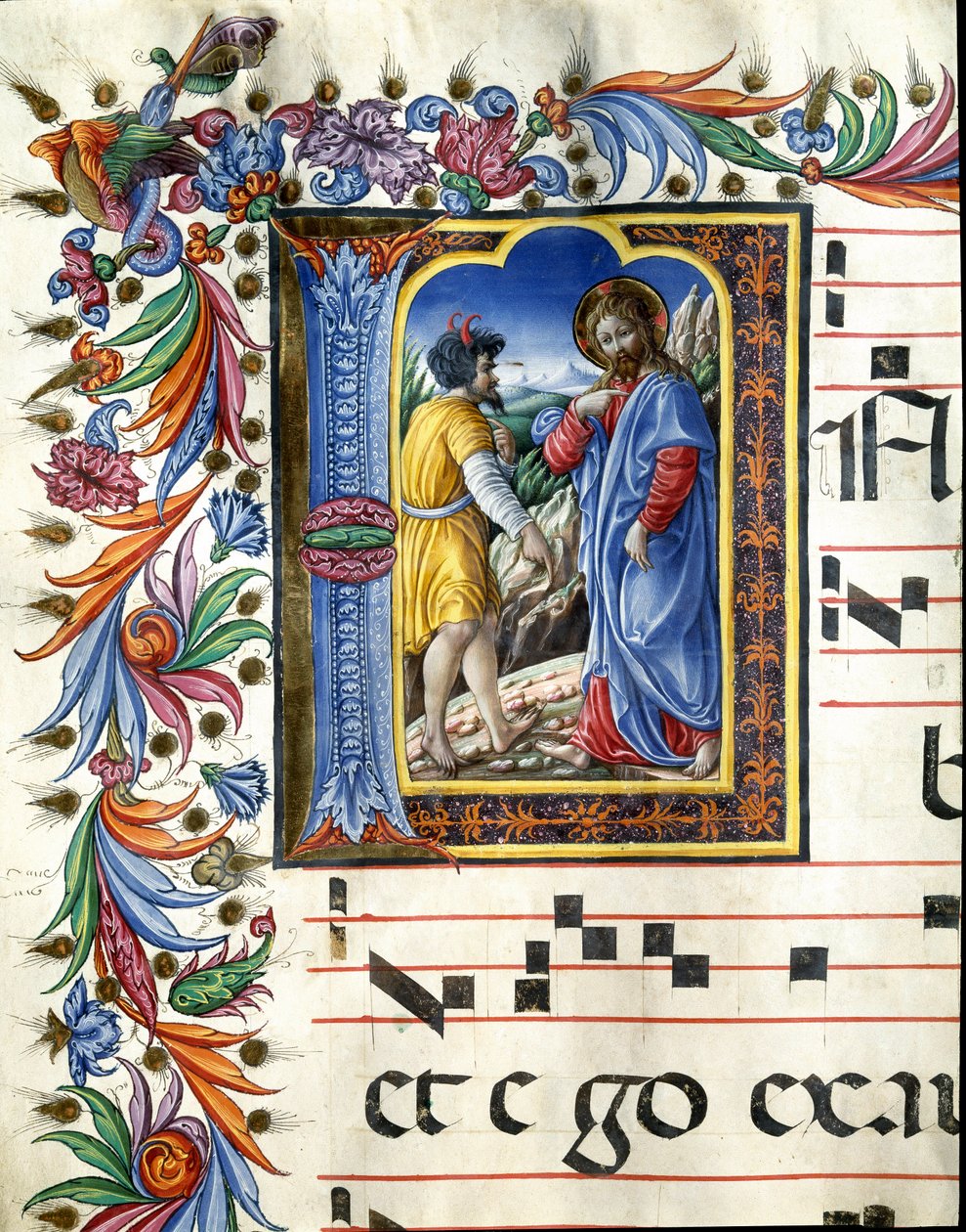 Decoree lettrine يصور إغراء المسيح المصغر من قبل Liberale da Verona (1445-1529) من جوقة (Cod. 20/5. c.45v) من كاتدرائية سيينا. القرن الخامس عشر كاتدرائية (دومو) في سيينا ، إيطاليا بواسطة (سي 1445 1527) ليبراليون دا فيرونا