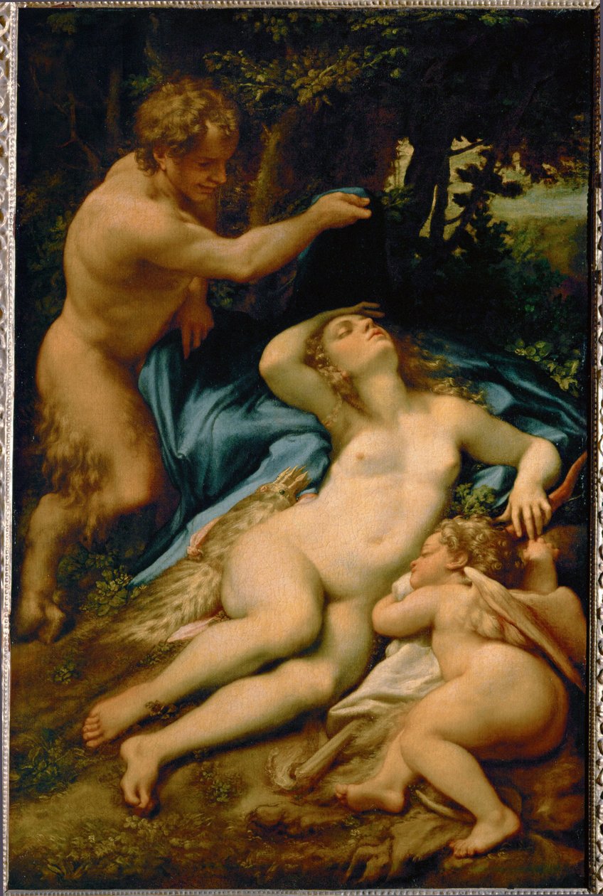 فينوس، نائمة، يراقبها شيطانة - وتسمى أيضًا "نوم أنتيوب" ... بواسطة (c.1489-1534) كوريجيو