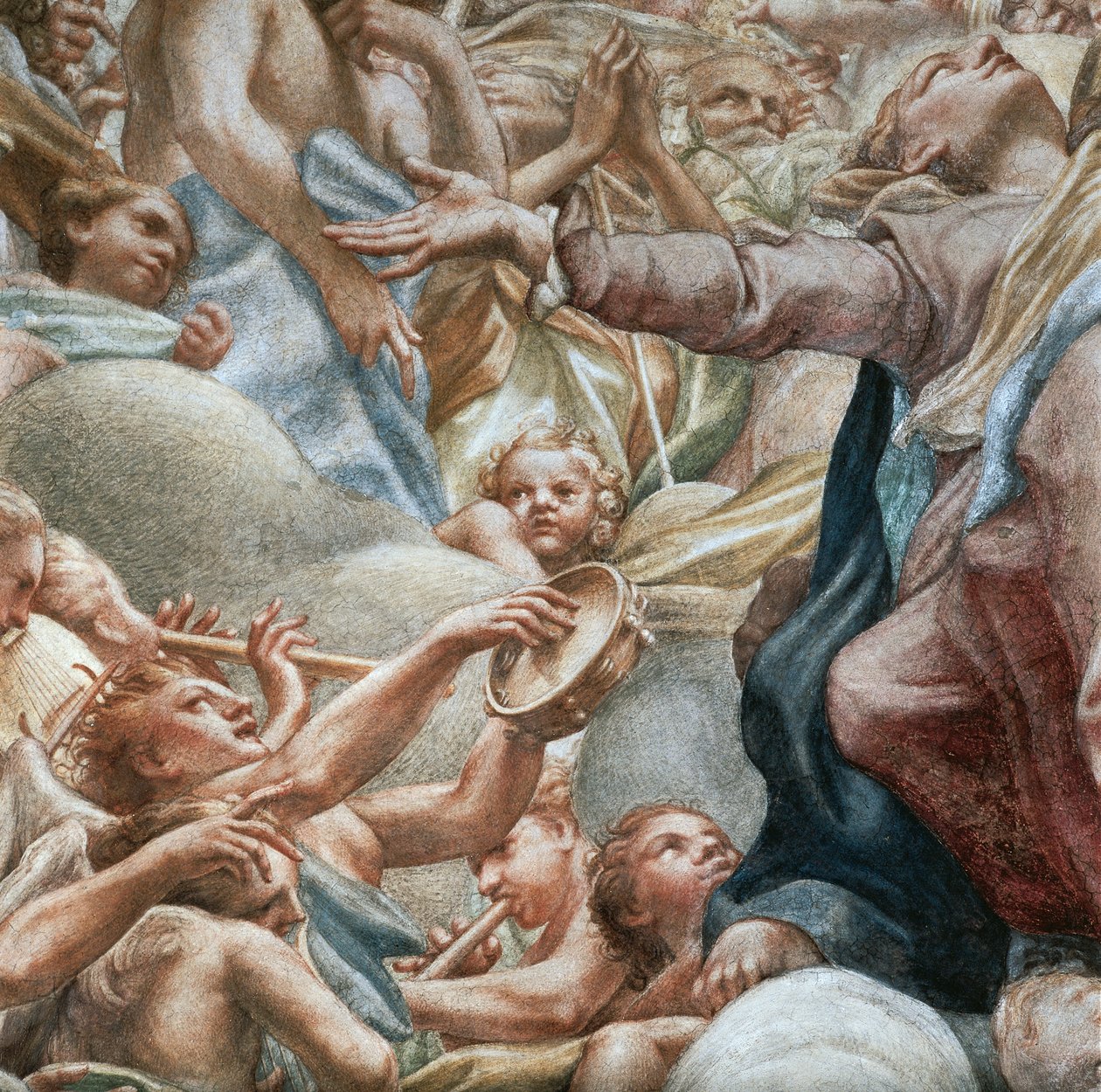 Angels playing music, detail of Assumption of Virgin بواسطة (1489-1534) كوريجيو